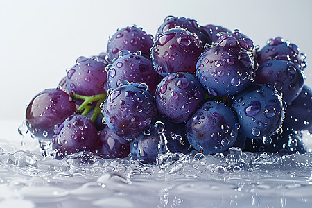 水滴点缀的紫葡萄图片