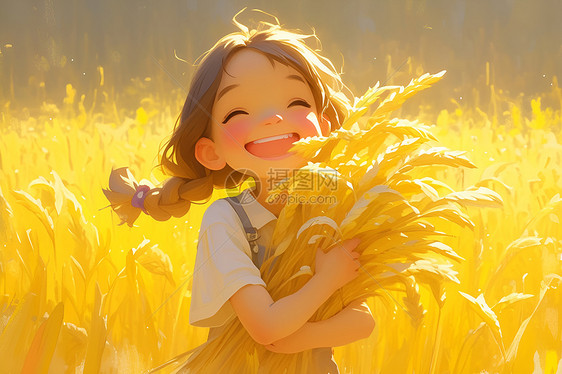 抱着农业小麦的女孩图片