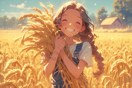 抱着小麦的女孩图片