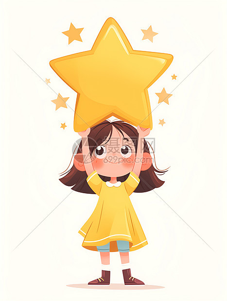 小女孩举着一个超大的黄色星星图片