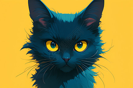 黑色猫咪与鲜绿双眼图片