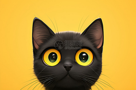 黑色猫咪在醒目的黄色背景上图片