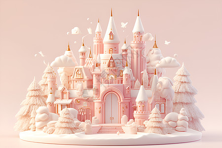 粉色童话城堡中的梦幻之景图片