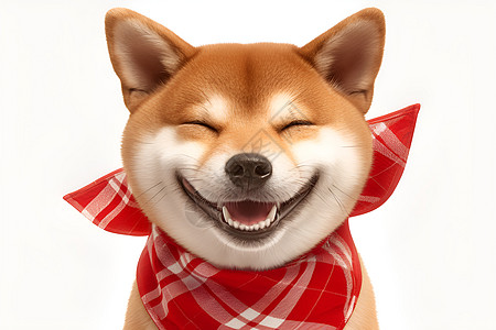 可爱的柴犬戴着红色方格领结图片