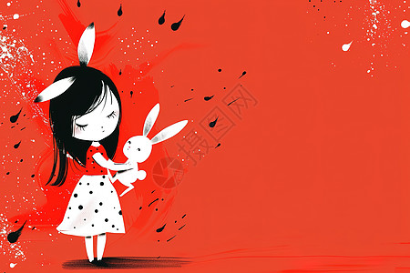 小女孩手里抱着一只兔子图片