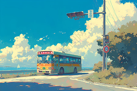 道路上的公交车图片