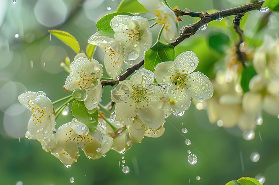 绽放清新树枝上的雨水图片