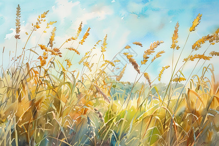蓝天白云下的小麦风景图片