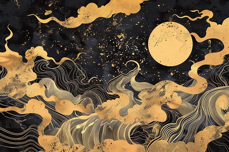梦幻奇观的月亮和祥云图片
