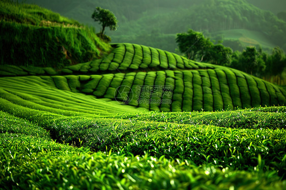 山脉中的农业茶树图片