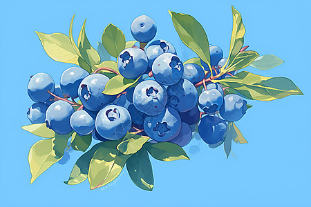 蓝色背景中的蓝莓图片