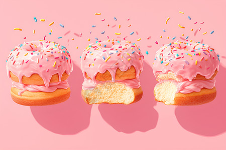 甜甜圈上的彩色糖珠图片