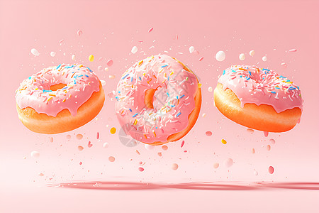 粉色甜甜圈上的彩色糖珠图片