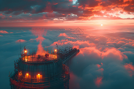 云海中的工厂建筑图片