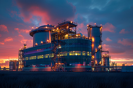 工厂的晚霞风景图片