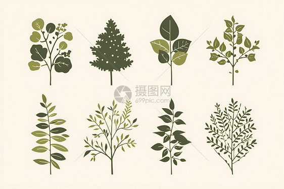 简单树与植物图标图片