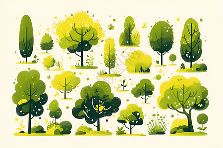 绿黄树木与纯色背景图片