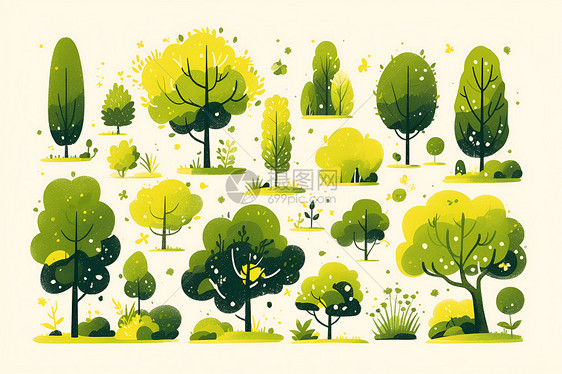 绿黄树木与纯色背景图片