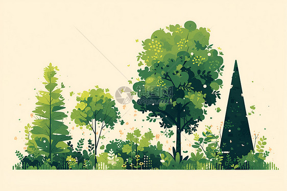 青绿色森林的扁平设计图标图片