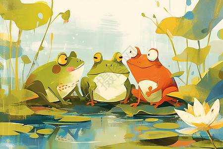 荷塘中的小青蛙背景图片