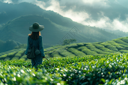 茶园采摘茶叶的女人图片