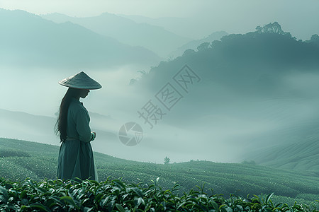 茶园中的女子图片