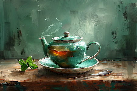茶壶中的醇香茶水图片