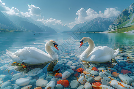 清澈的天鹅湖图片