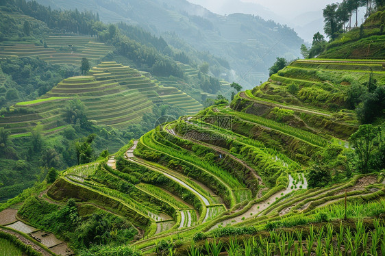 山谷的梯田图片