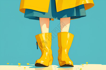 女孩穿着黄色雨靴图片
