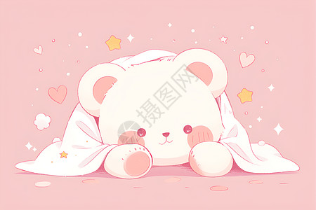 粉色小熊裹着毯子图片