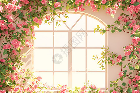 鲜花间的窗户图片