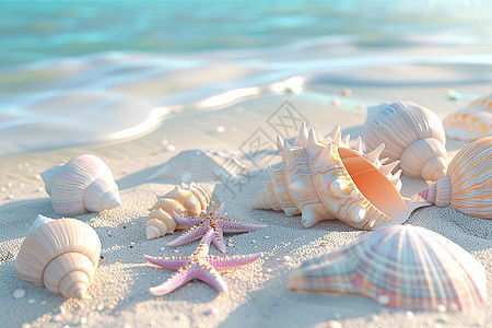 海滩边的贝壳和海星图片