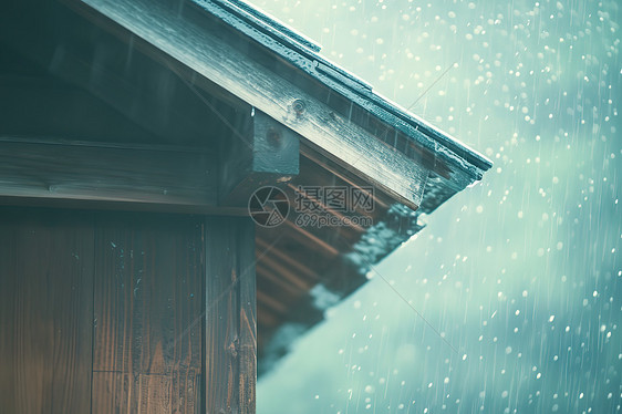 雨滴洒落在屋顶图片