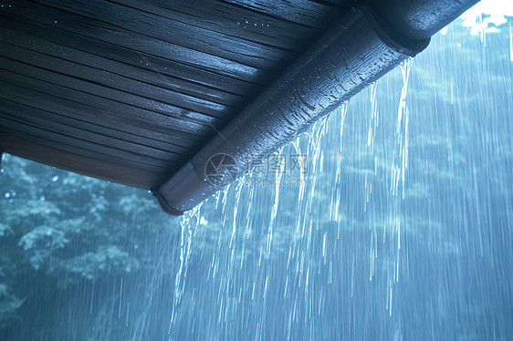 挂着雨帘的屋檐图片