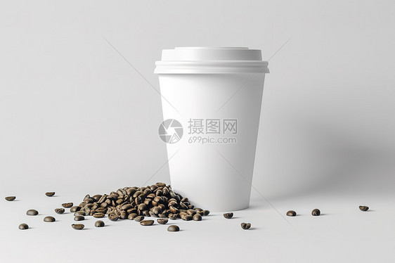 纸杯旁的咖啡豆图片