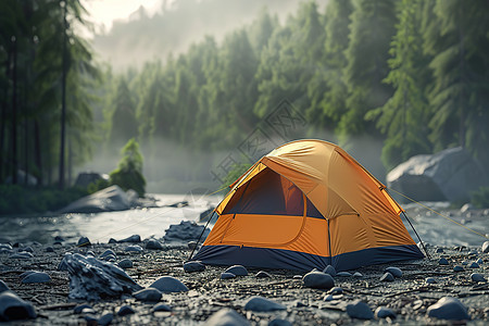 河边的帐篷图片