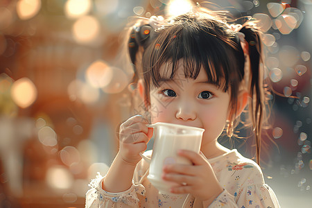喝牛奶的女孩图片