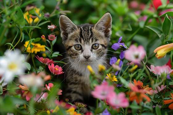 花田中的小猫咪图片