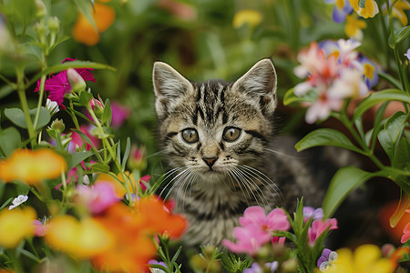 花海中的小猫图片