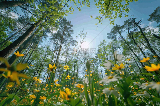 森林里的黄色花朵图片