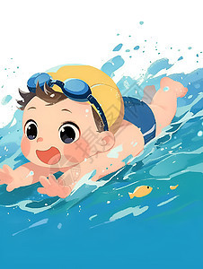 男孩在泳池里游泳图片