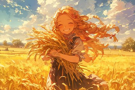 女孩抱着一束麦穗图片