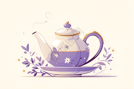紫色手柄的茶壶图片