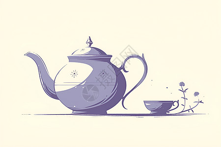 一只老茶壶和茶杯图片