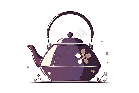 紫色茶壶上的花朵图片