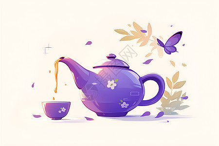紫色的茶具图片