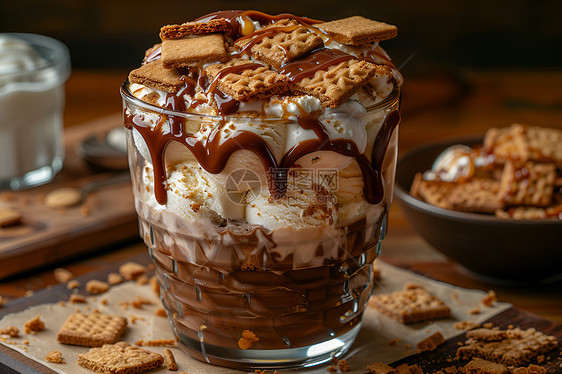 杯子里的巧克力饼干冰淇淋图片