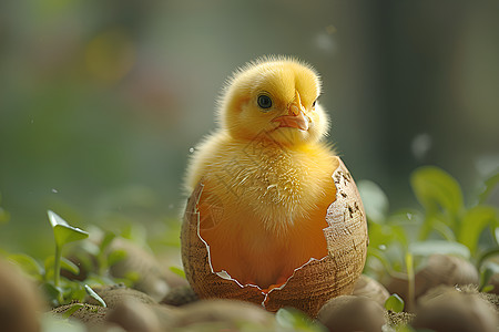 小鸡坐在蛋壳里图片