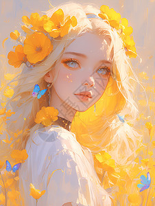 花丛里的金发女孩图片